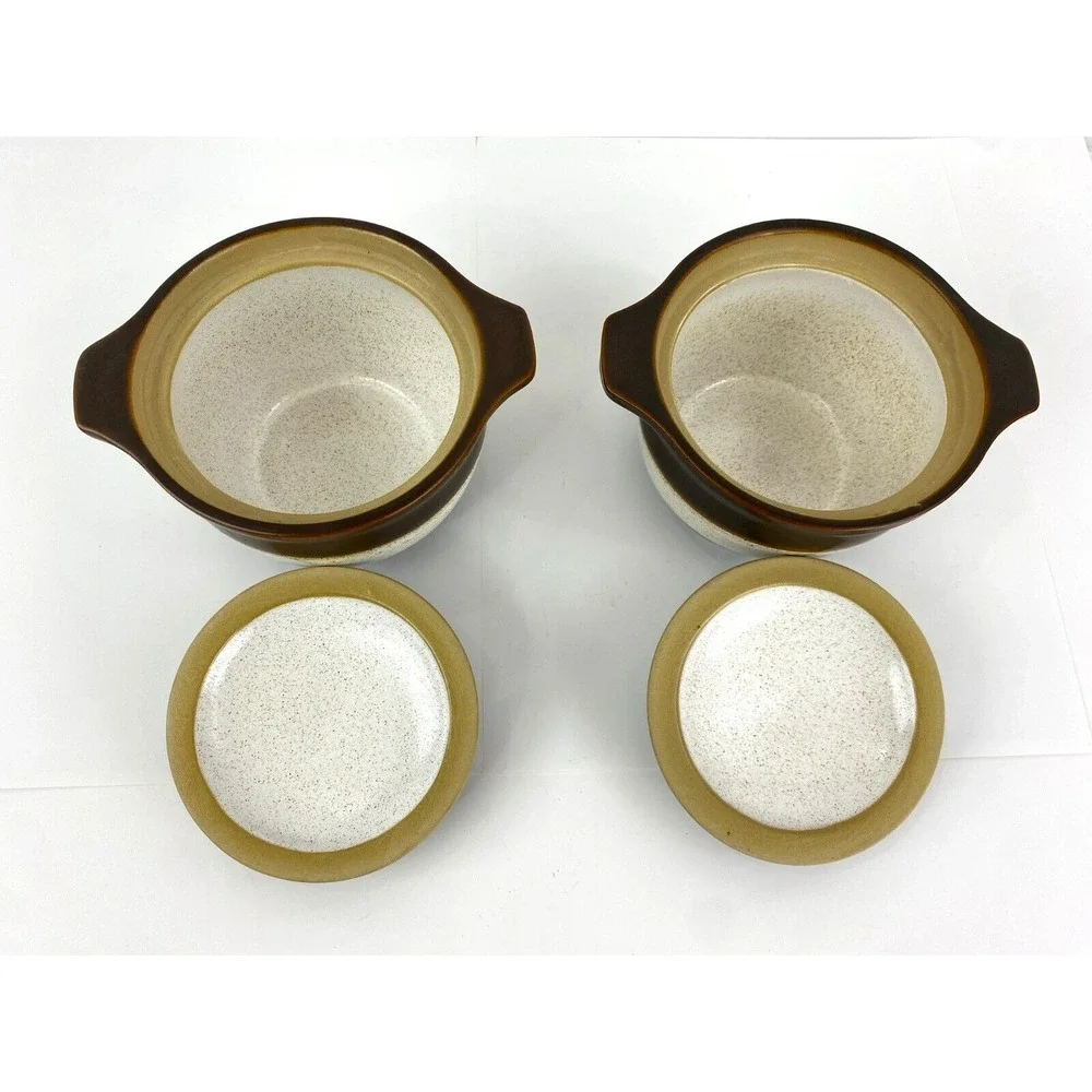Denby Russet Stoneware Soup Dishes w Covers Plates Pot Crock English Vintage